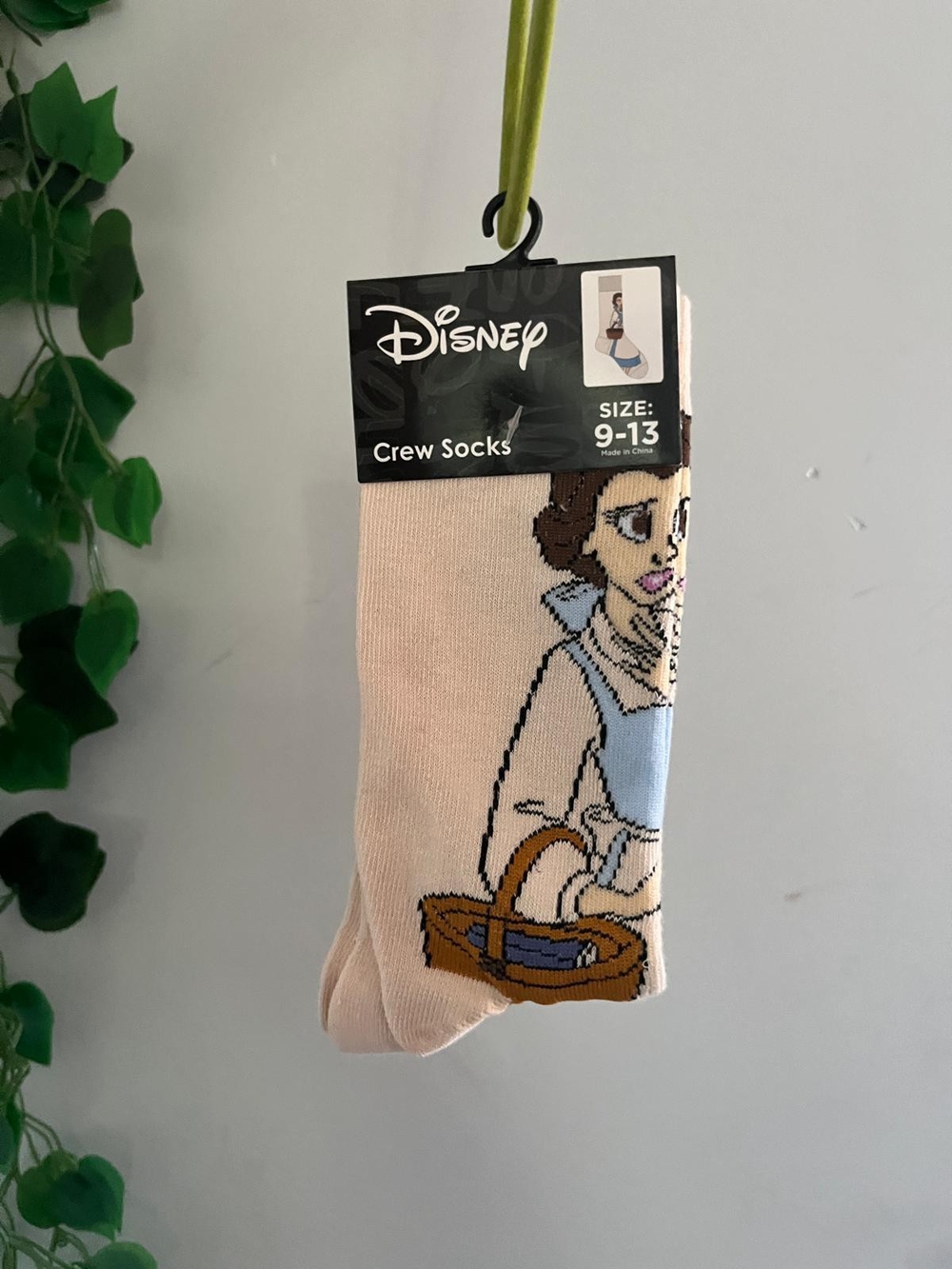 Disney Belle Beige and Light Blue Crew Socks - Size 9-13